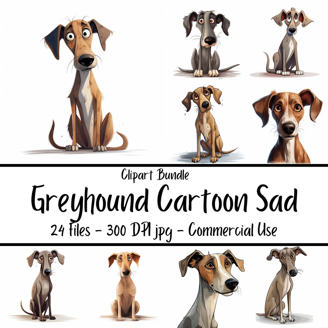 Greyhound Cartoon Sad Clipart Bundle 24 HQ Jpg 300DPI Etsy
