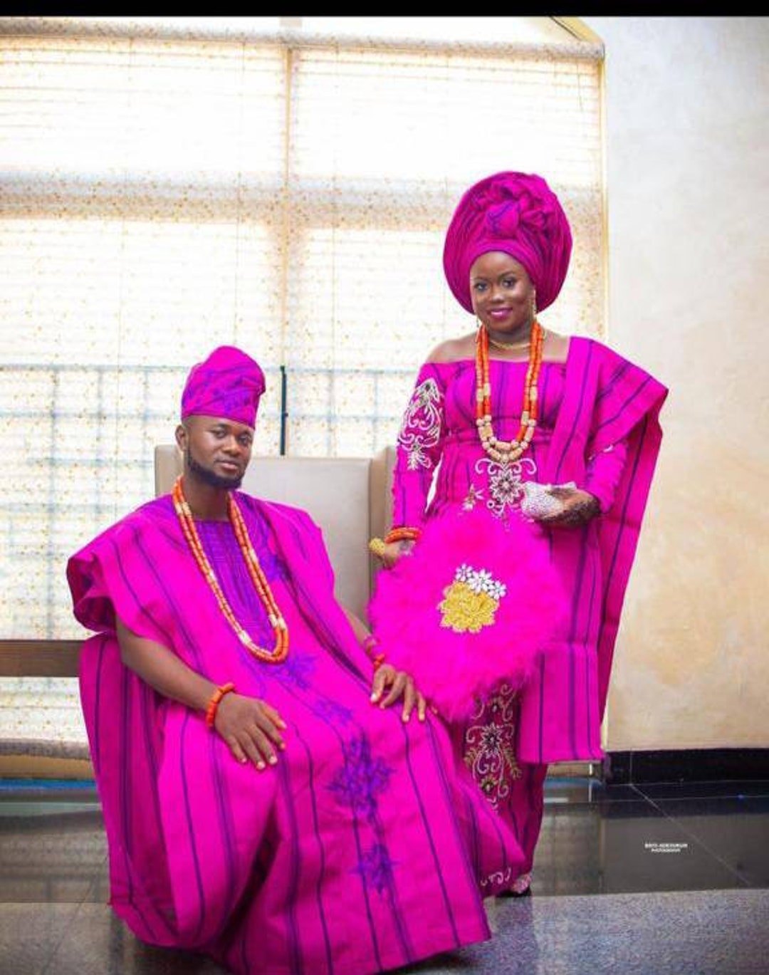 Custom Made Blue and Pink Aso-oke Nigeria African Traditional Matching ...