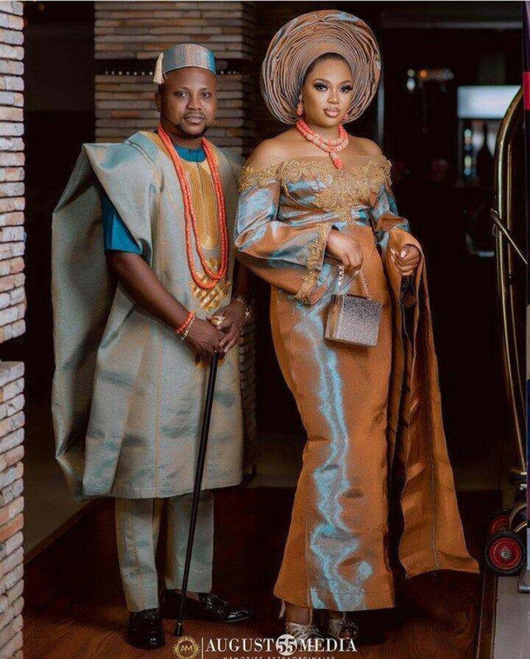 Burnt Orange and Teal Aso Oke for Couples.two Toned Aso Oke Nigerian
