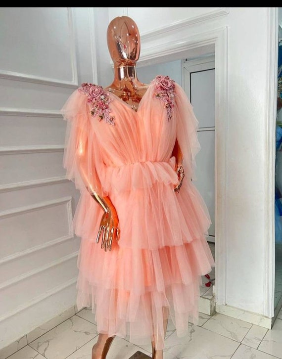 Peach tulle best sale dress