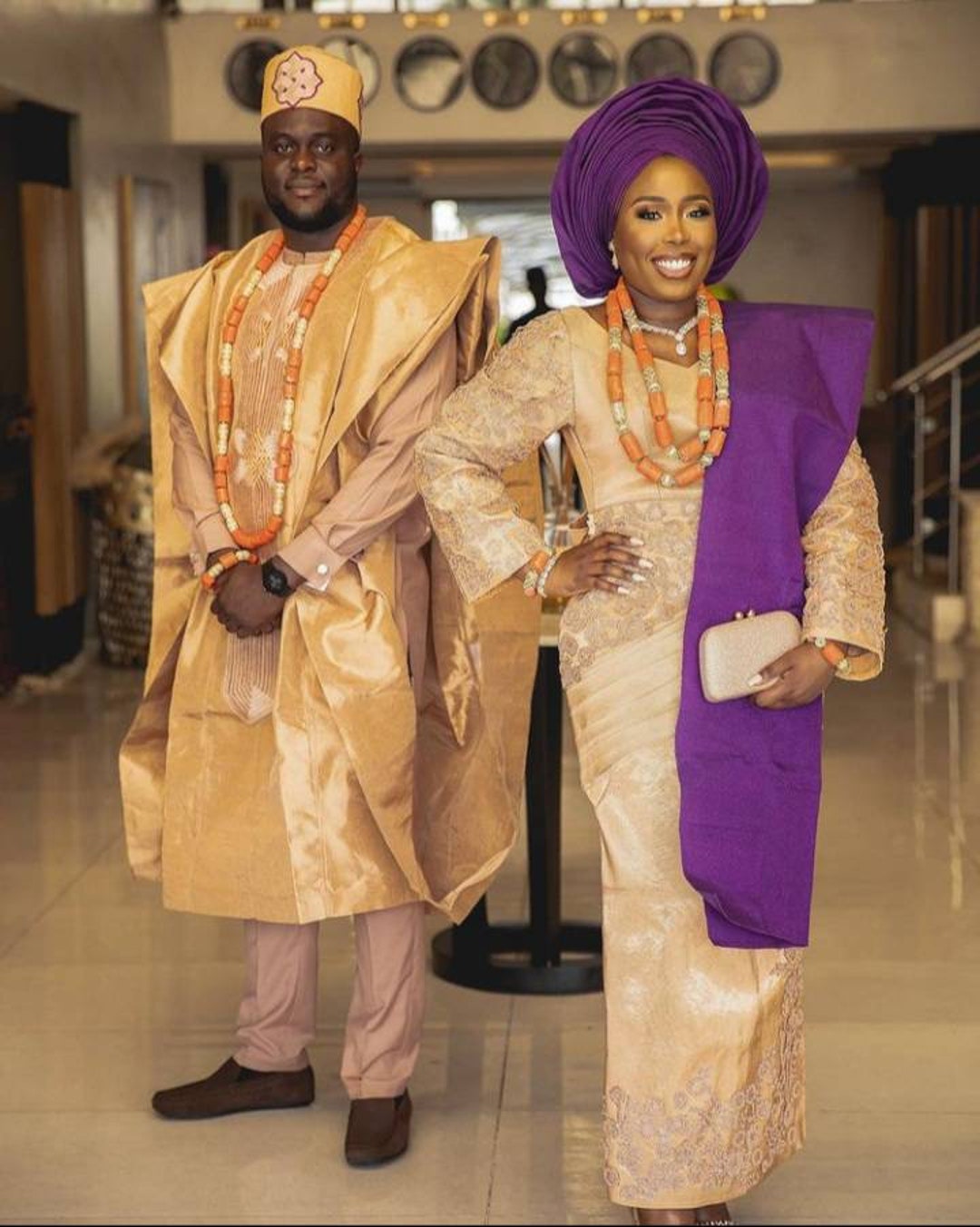 Rose Gold Complete Aso Oke. Traditional Couples Outfits. - Etsy