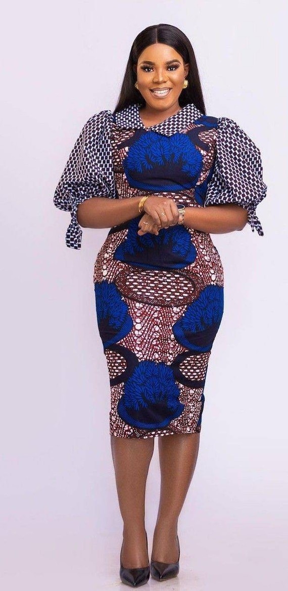 Natasha™ African Print Ankara Midi Dress with Lace – Prestigestylefashion
