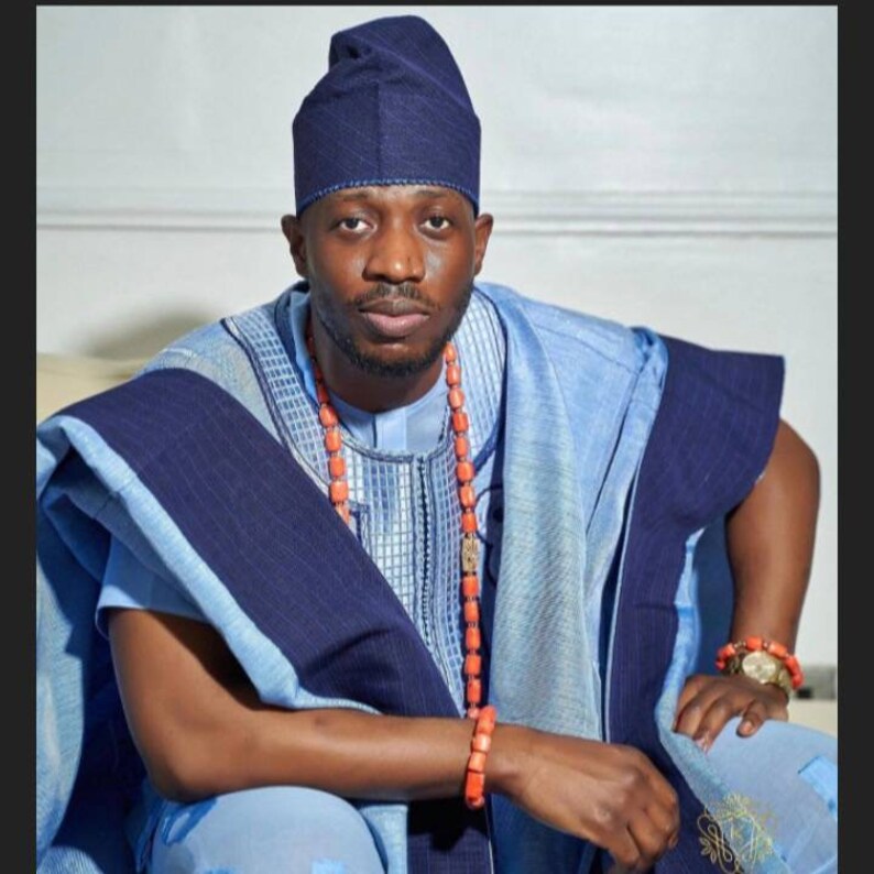 Stylish Sky Blue Aso Oke.nigeria African Wedding Attires. Traditional Wedding Suit for Couples