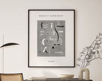 Kandinsky wall art. Bauhaus print. Abstract painting. Monochrome art print. Grayscale art. Minimalist home decor. 12x18 art print.