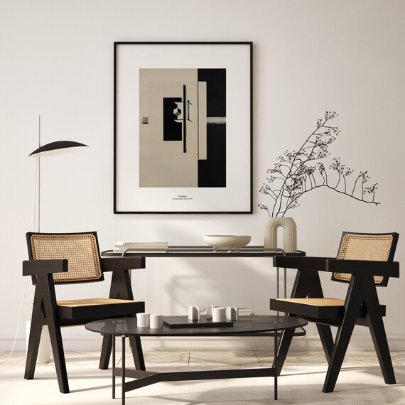 Bauhaus poster by El Lissitzky. Monochrome art print. Japandi. Minimal shapes poster. Modern wall art. Office wall art. Black and white art.