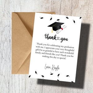 Personalized Custom Graduation Thank You Cards Graduation Party Ideas - Class of 2025 - Set with Kraft envelopes
