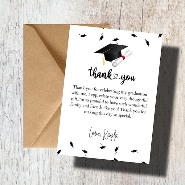 Personalized Custom Graduation Thank You Cards Graduation Party Ideas - Class of 2024 - Set with Kraft envelopes