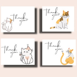 Cute Cat Designed Thank you cards Set with Kraft envelopes
