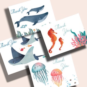 Baby Shower Assorted Note Cards | Under The Sea Baby Shower | Ocean Theme Notecards With Envelopes | 12, 24, 48