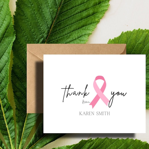 Personalized Breast Cancer Beyond Grateful Thank You Note Cards - Set with envelopes