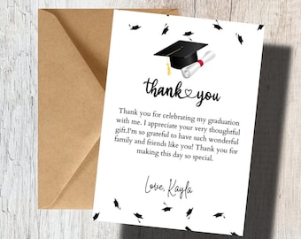 Personalized Custom Graduation Thank You Cards Graduation Party Ideas - Class of 2024 - Set with Kraft envelopes