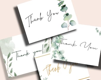 Thank You Cards,Floral Green Eucalyptus Card Set with Envelopes - Set of 12, 24, 36 or 48  Greeting Cards With Kraft  Envelopes