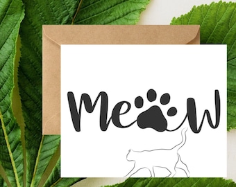 Meow Cat Greeting Card Set, Cute Blank Note Cards with Envelopes