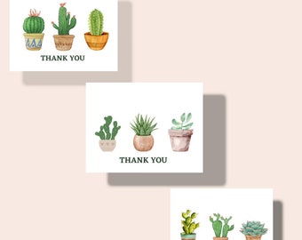 Succulent Thank You Card Set | All-Occasion Assorted Thank You Note  With Envelopes | 12, 24, 48 Cards