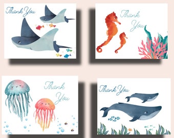 Baby Shower Assorted Note Cards | Under The Sea Baby Shower | Ocean Theme Notecards With Envelopes | 12, 24, 48