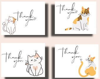 Cute Cat Thank You Cards Set with Kraft Envelopes