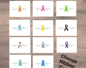Cancer Ribbon Thank You cards Breast Cancer,Leukemia, Non-Hodgkin lymphoma,Colon cancer,Prostate cancer,Ovarian,Skin -  Kraft envelopes