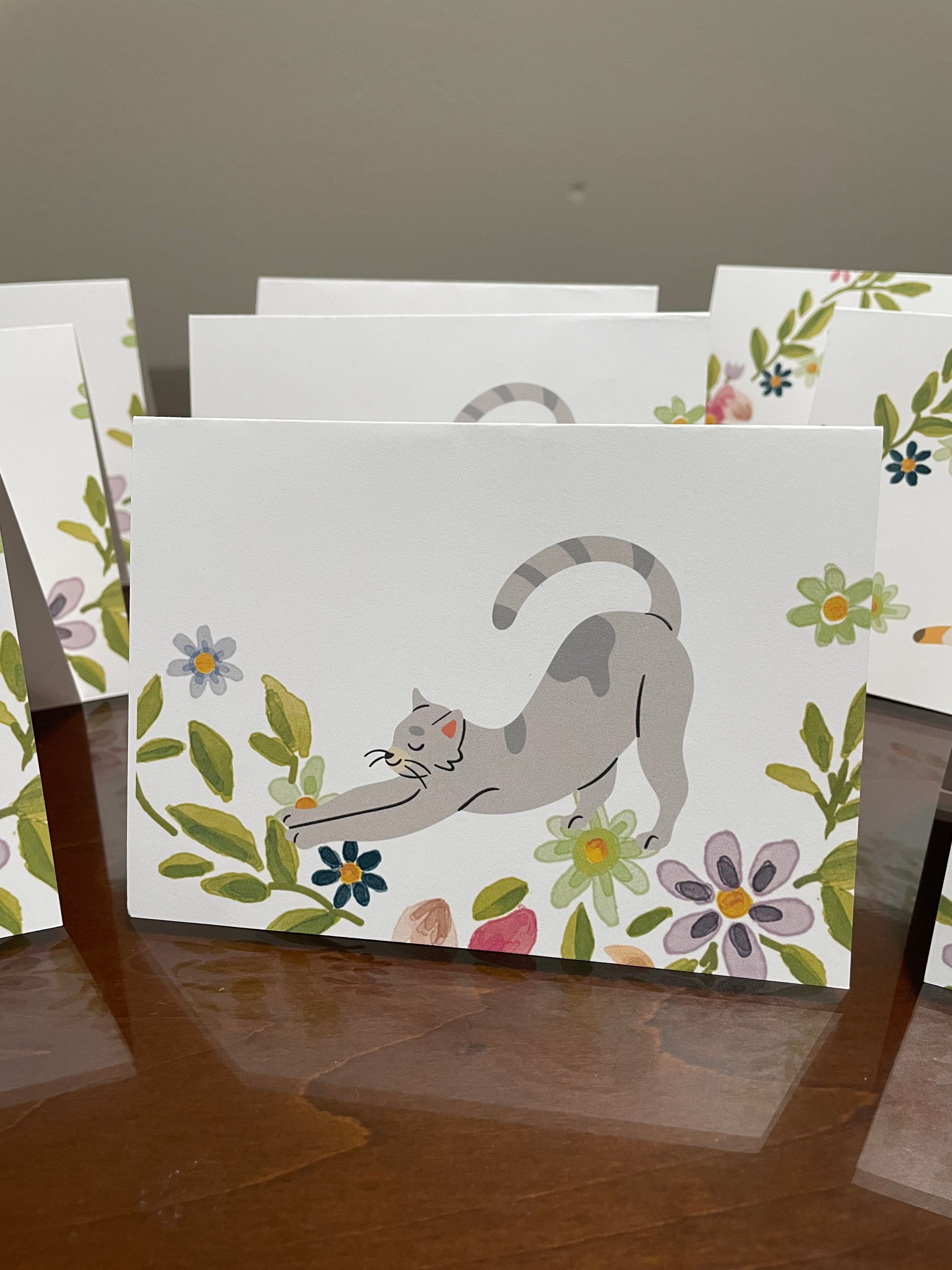 Cat Greeting Card Set, Floral Blank Note Cards With Envelopes Set of 12 ...