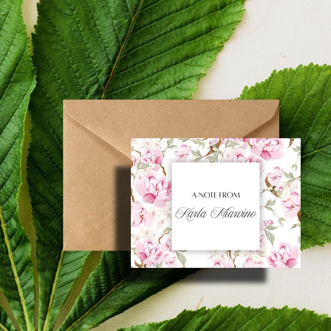 Elegant Personalized Pink Floral Custom Stationary Cards Note Cards ...