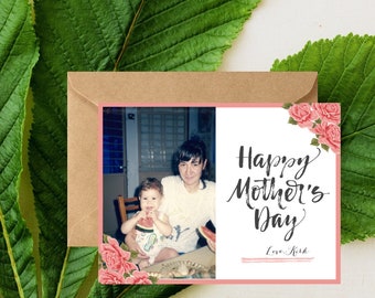 Personalized Floral Mother's Day Card - Custom Photo Cardstock