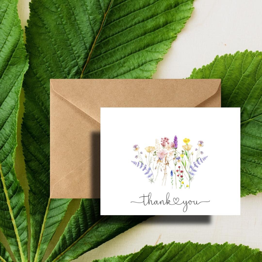 Wildflower Thank You Cards Pack With Envelopes Wildflower Gift Thank ...