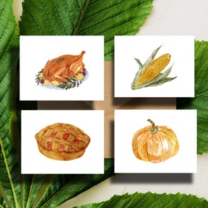 Thanksgiving note cards Pumpkin,Turkey,Corn,Pie Note Cards Pack with Kraft Envelopes