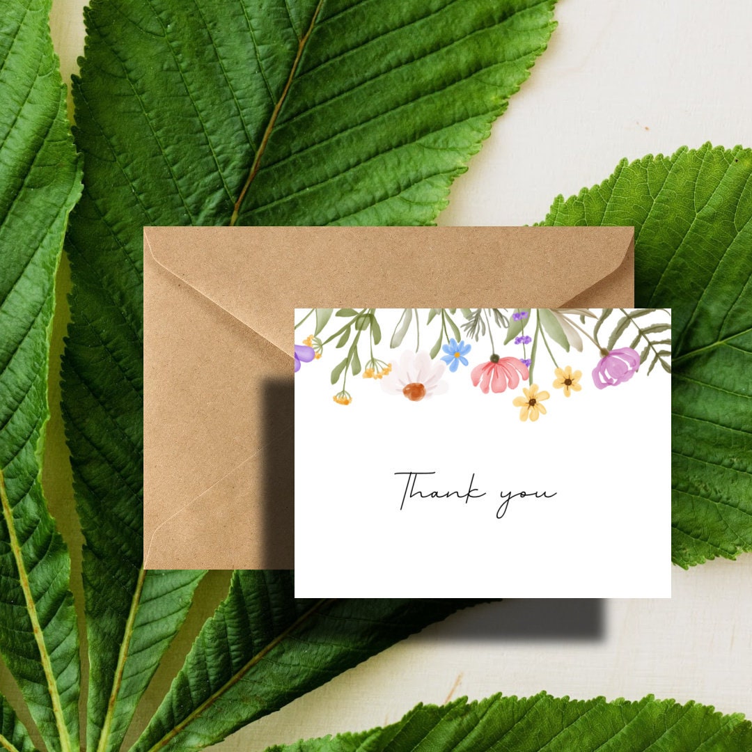Simple Floral Thank You Cards Pack With Envelopes - Etsy