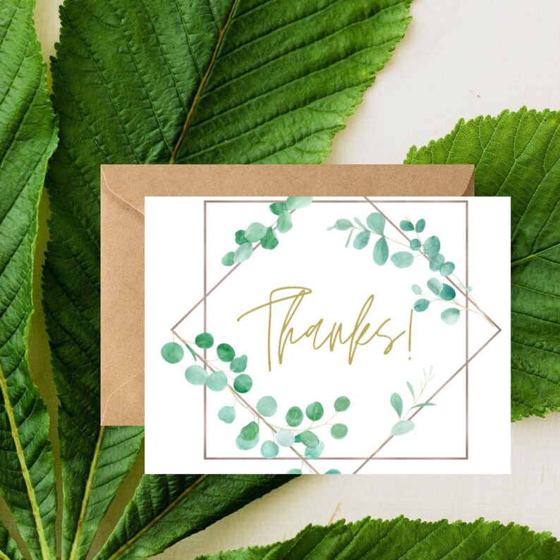 Greenery Thank You Card Set, Floral Note Cards With Kraft Envelopes - Etsy