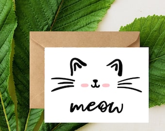 Meow Cat Greeting Card Set, Blank Note Cards with Kraft Envelopes