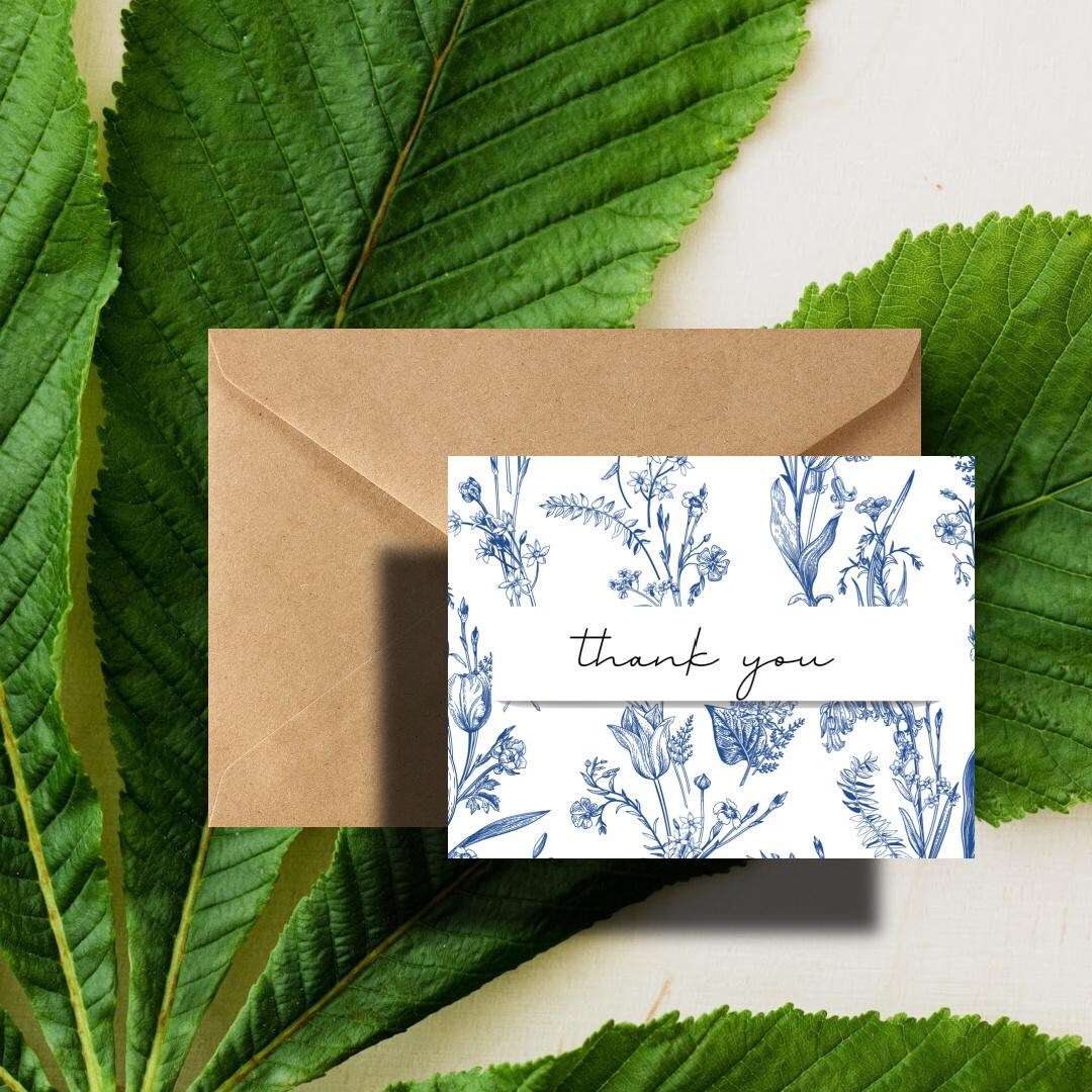 Simple Wildflower Light Blue and White Floral Thank You Cards SET OF 12 ...