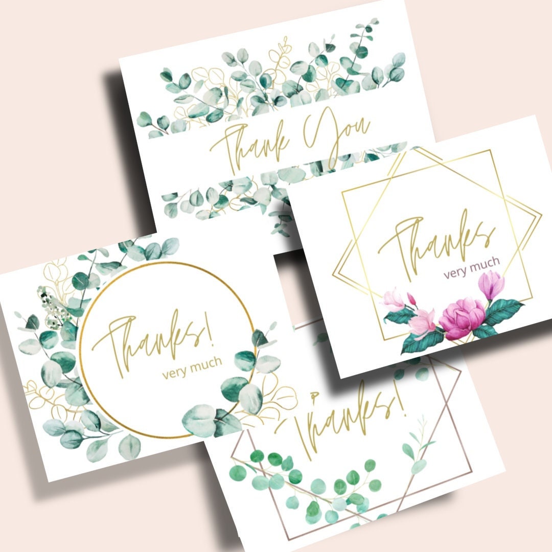 Greenery Thank You Card Set, Floral Note Cards With Kraft Envelopes - Etsy