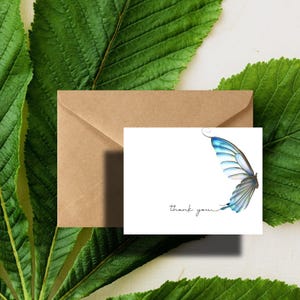 Blue Butterfly Thank you Cards Pack with Envelopes Butterly Lover