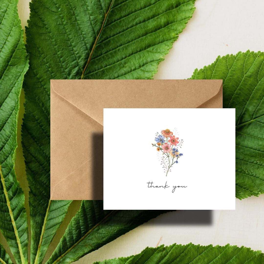 Wildflower Watercolor Floral Thank You Cards Pack With Envelopes - Etsy