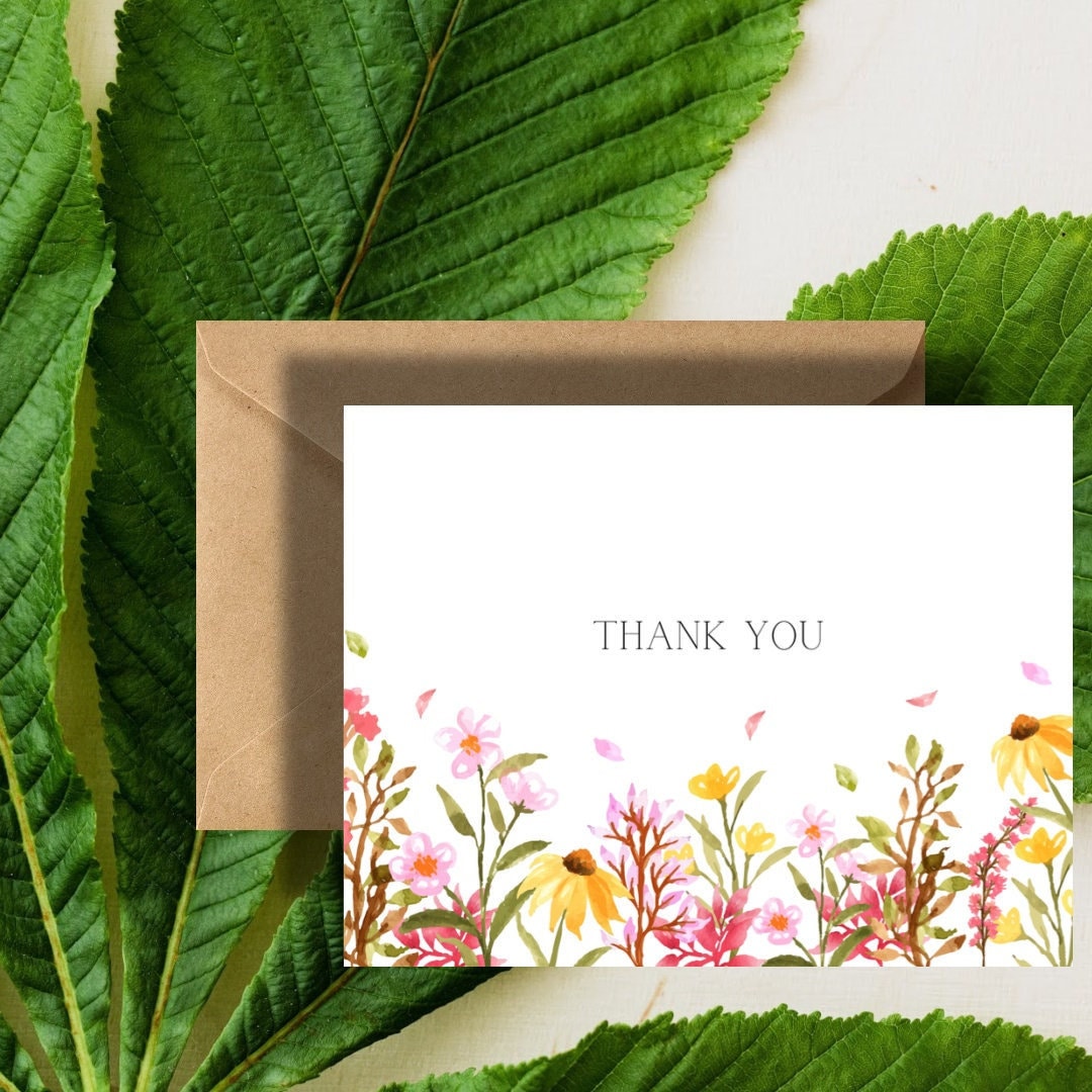 Flower Thank You Card Set | Floral Greeting Cards With Envelopes ...