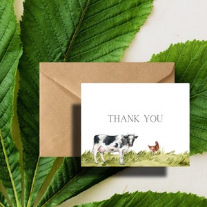 Cow Farm Thank You Cards Pack with Envelopes