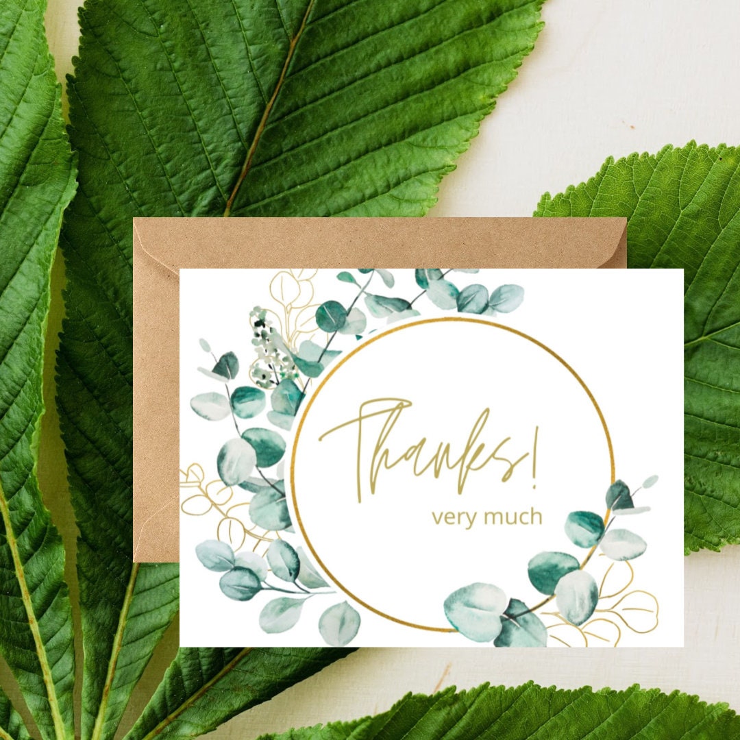Thank You Cards Gold Greenery Flower Card Set With Envelopes - Set of ...