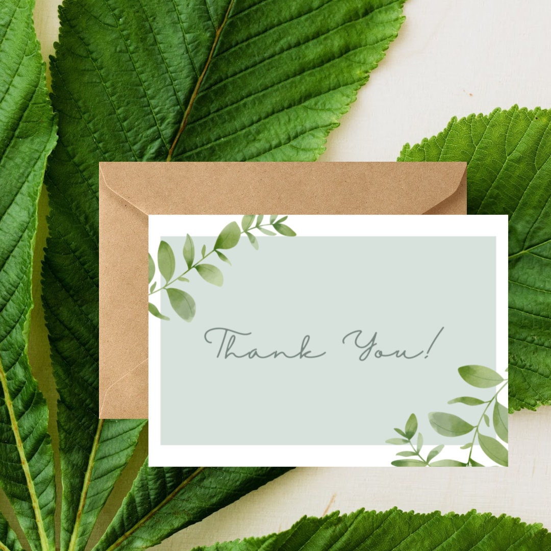 Thank You Cards Greenery Card Set With Envelopes Set of 12 Etsy