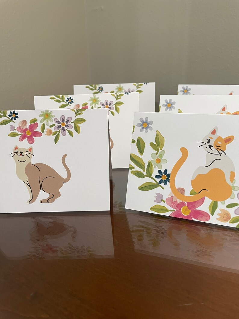 Cat Greeting Card Set, Floral Blank Note Cards With Envelopes Set of 12 ...