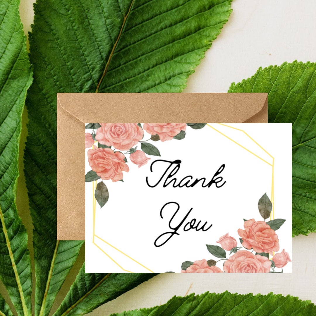 Blush Pink Floral Thank You Cards With Envelopes, A2 Note Card Set - Etsy