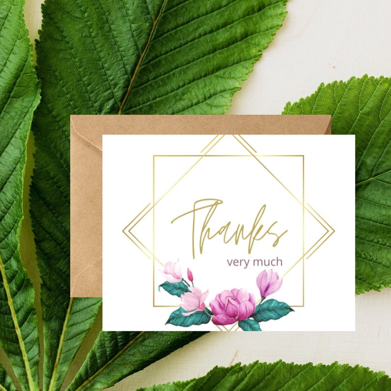 Greenery Thank You Card Set, Floral Note Cards With Kraft Envelopes - Etsy