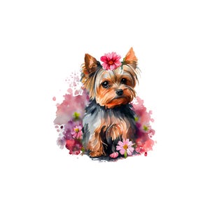 Yorkie Yorkshire Terrier Dog Floral Note Cards Set with Kraft Envelopes included - Gift for yorkie dog lovers image 2