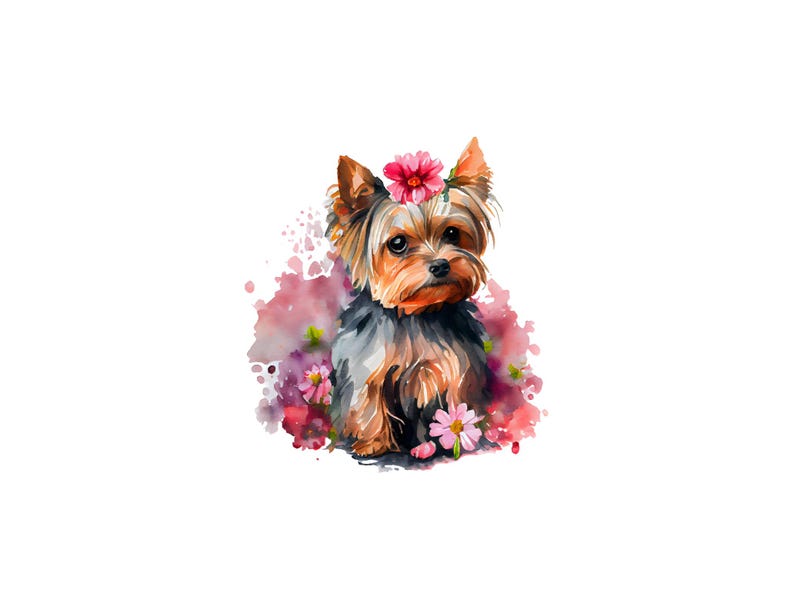 Yorkie Yorkshire Terrier Dog Floral Note Cards Set with Kraft Envelopes included - Gift for yorkie dog lovers image 2
