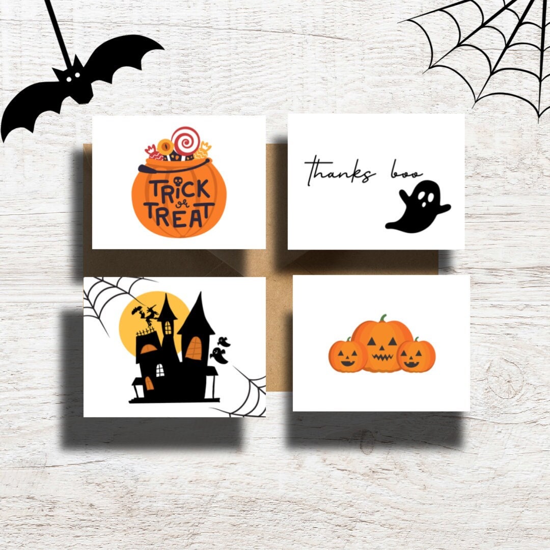 Halloween Note Card Set Spooky Cards Pack With Kraft Envelopes - Etsy