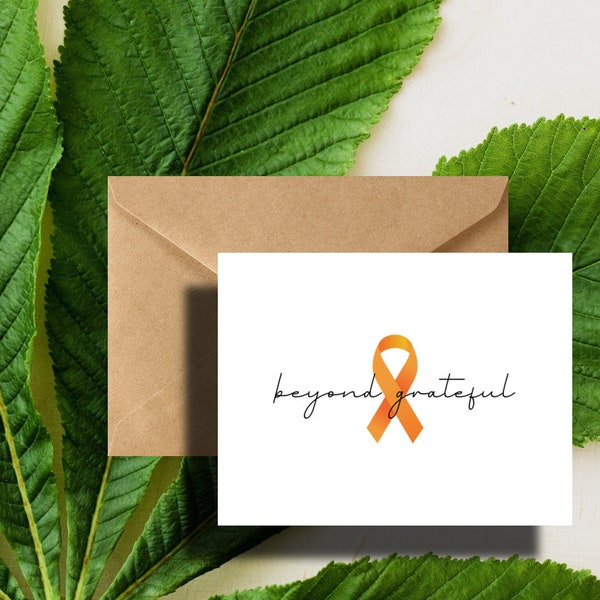 Simple Leukemia Orange Cancer Ribbon Thank You cards  Beyond Grateful Thank You Note Cards - Set with envelopes