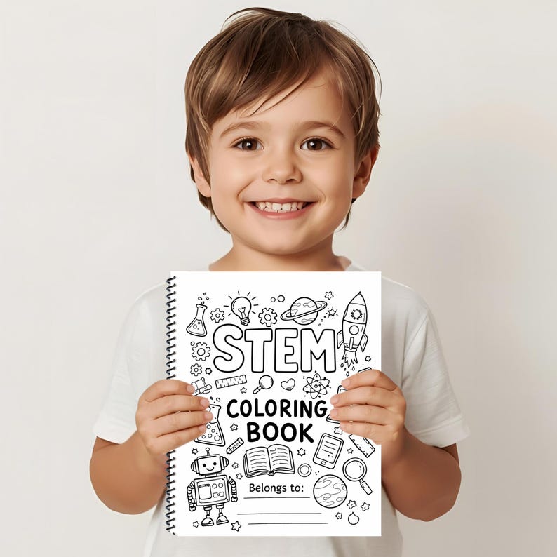STEM Activity Coloring Book for Kids, 14 Pages of STEM Illustrations ...
