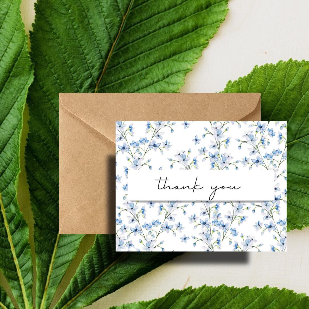 Simple Wildflower Light Blue and White Floral Thank You Cards SET OF 12 ...