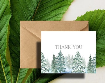 Thank You Christmas Tree Greenery Thank you cards Pack with Kraft Envelopes