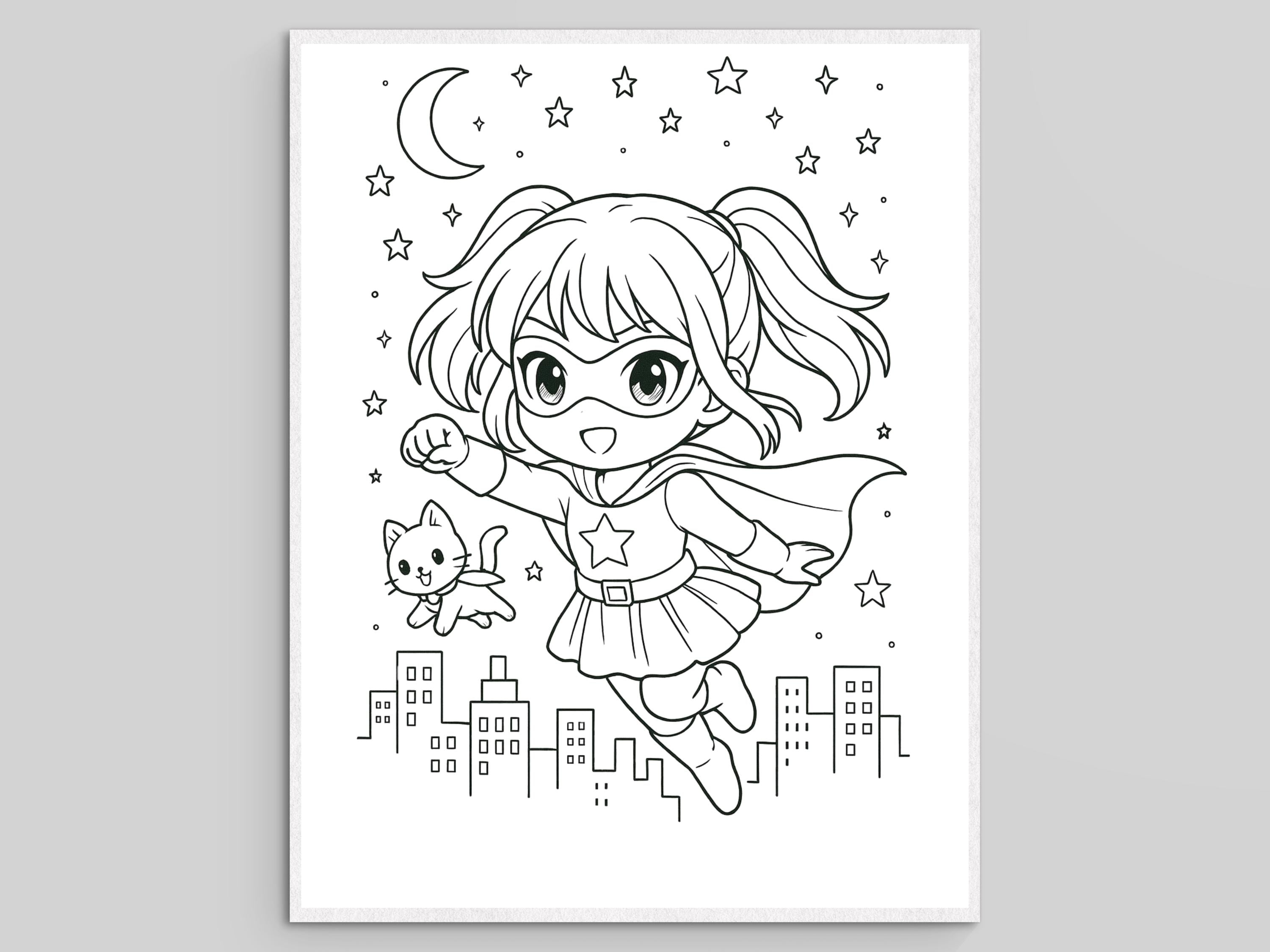 Pack de 23 páginas para colorear de Chibi Girl Anime (PDF + PNG) | Line art kawaii, 8.5x11 y A4, compatible con Procreate
