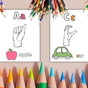 Páginas para colorir do alfabeto ASL de A a Z | Imprimível em linguagem de sinais para crianças | Aprenda letras e sinais ASL | PDF educacional para educação domiciliar