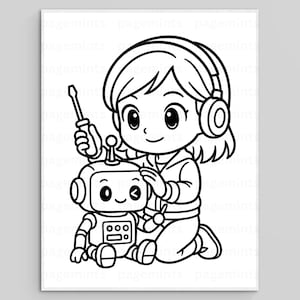 22 STEM Chibi Girls Coloring Pages | Procreate-Ready Transparent PNG | Engineer Scientist Coder | Educational Kids Coloring Pack